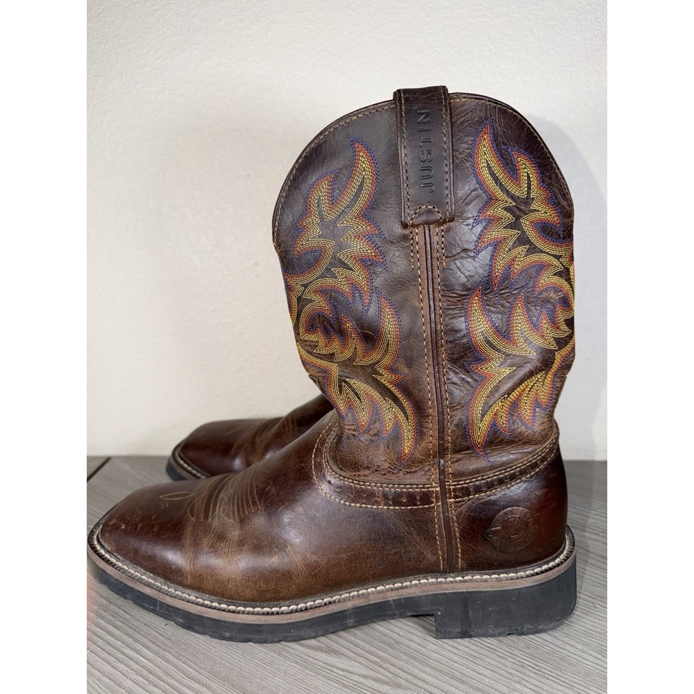 Justin Driller Mens Work Boots SZ 10.5 D Brown Soft Square Toe WK4681 - Picture 3 of 9